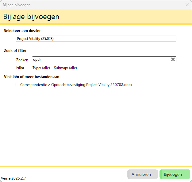 Bijlage uit dossiermap toevoegen vanuit Outlook